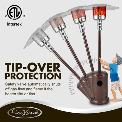 Commercial Series patio heater aged chestnut finish, four-burner gas unit by Fire Sense on Tampa Home & Garden Store