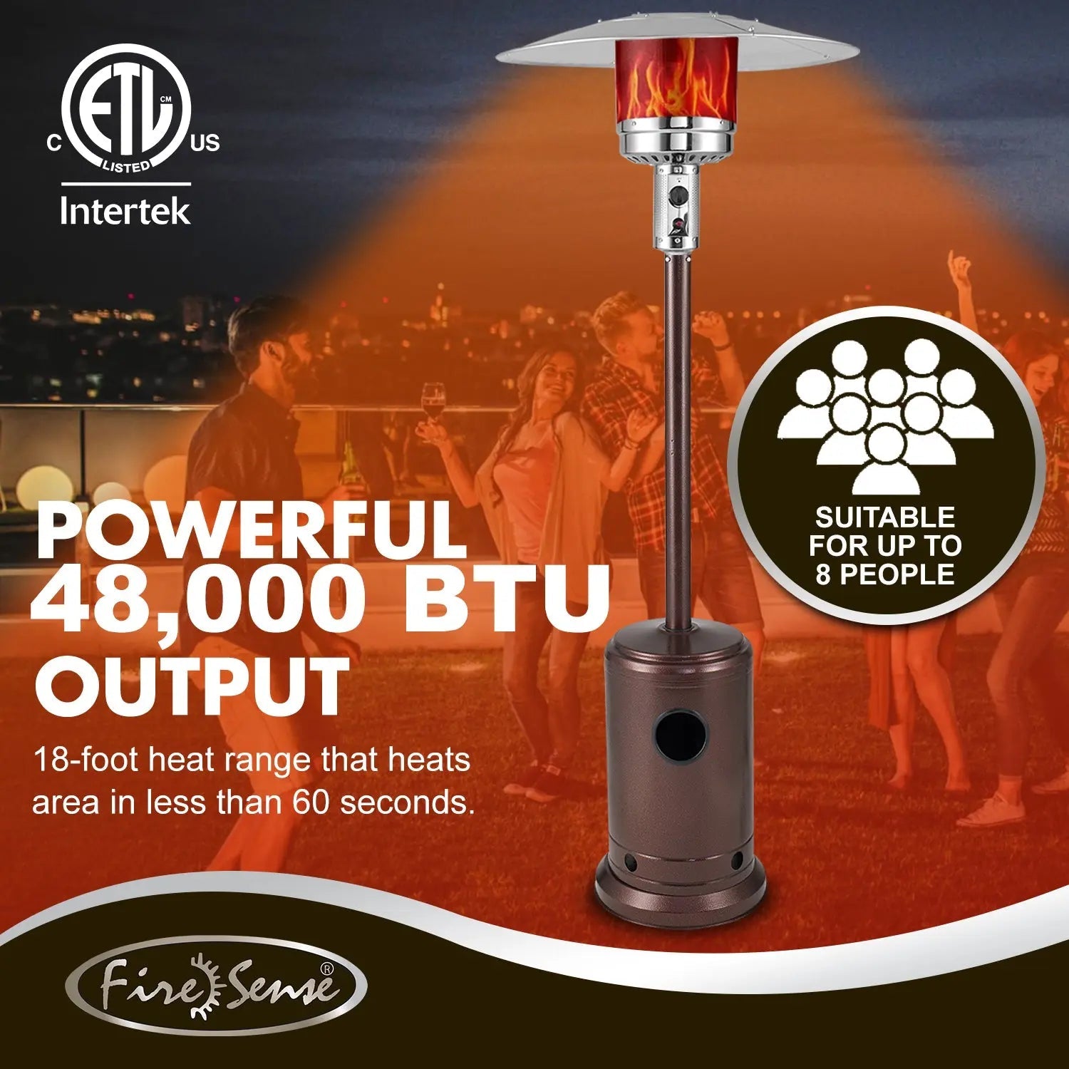 Gas patio heater Fire Sense Commercial Series in aged chestnut finish with 48,000 BTU output on Tampa Home & Garden Store