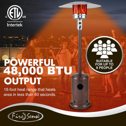 Gas patio heater Fire Sense Commercial Series in aged chestnut finish with 48,000 BTU output on Tampa Home & Garden Store