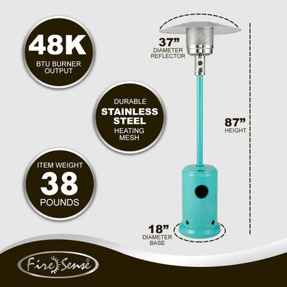 Commercial Series Aqua Blue Gas Patio Heater with 37-inch reflector by Fire Sense on Tampa Home & Garden Store