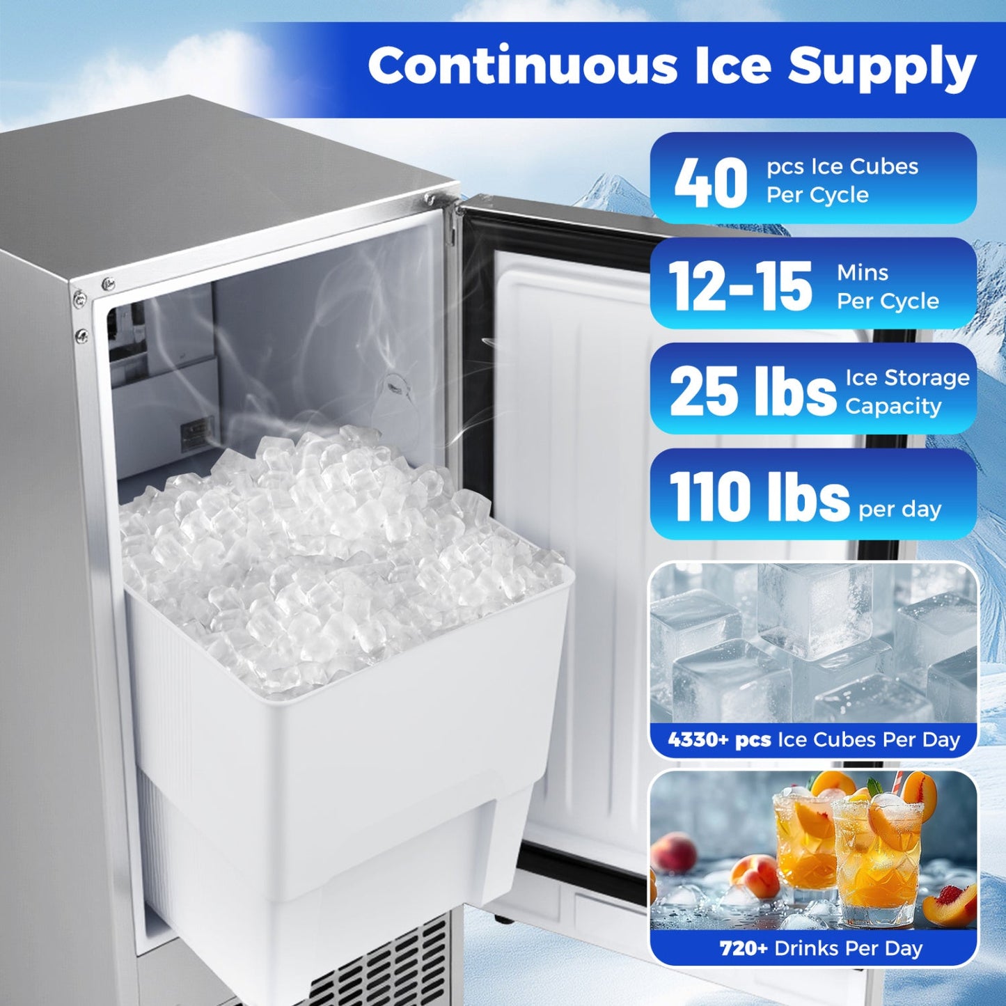 Commercial Ice Maker 110 Lbs Daily Capacity