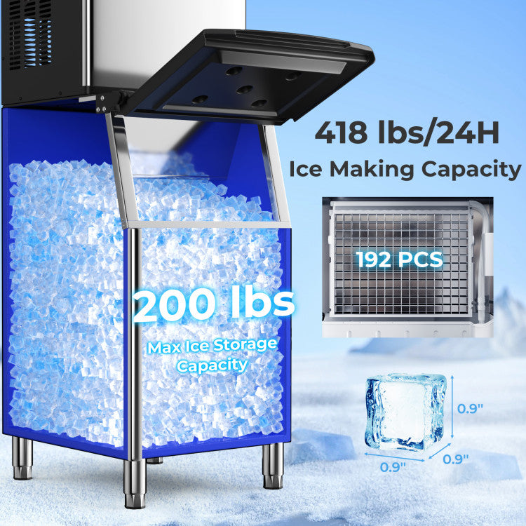 Fabricador de hielo de 418 LBS con compartimento de 200 LBS