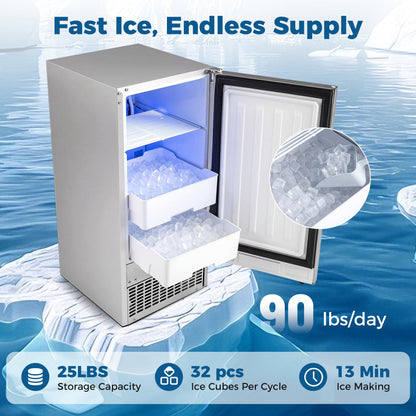 Commercial Under Counter Ice Maker 90 Lbs Per Day