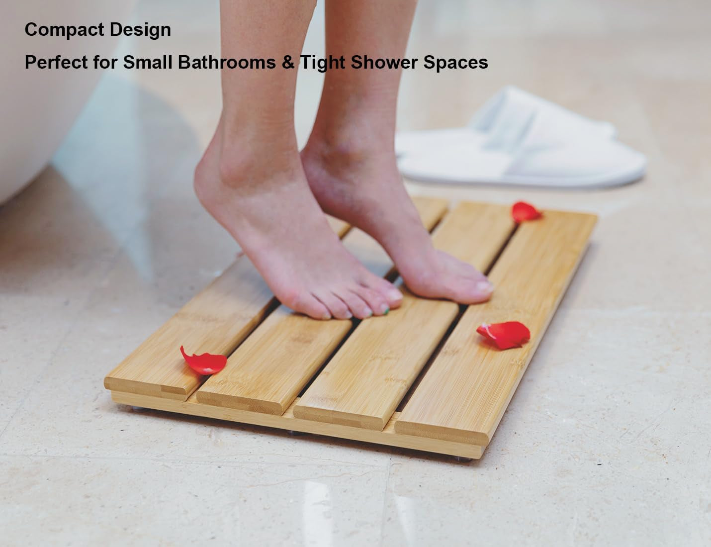Compact Bamboo Bath Mat – Non-Slip, Quick Dry Wooden Shower Floor Mat for Small Bathrooms, RVs, and Tight Spaces, Easy to Clean, 15.8" X 10.2" - Tampa Home & Garden Store