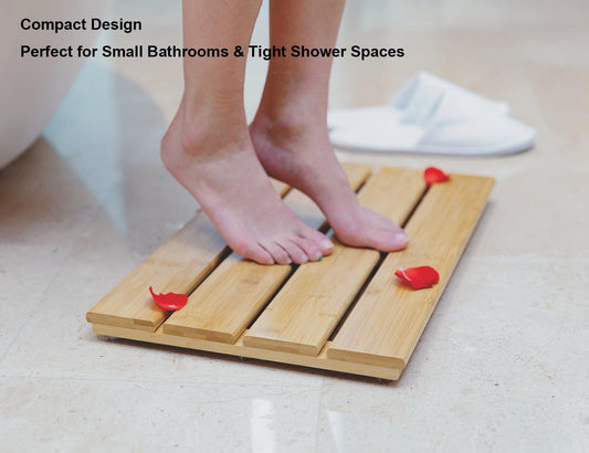 Compact Bamboo Bath Mat – Non-Slip, Quick Dry Wooden Shower Floor Mat for Small Bathrooms, RVs, and Tight Spaces, Easy to Clean, 15.8" X 10.2" - Tampa Home & Garden Store