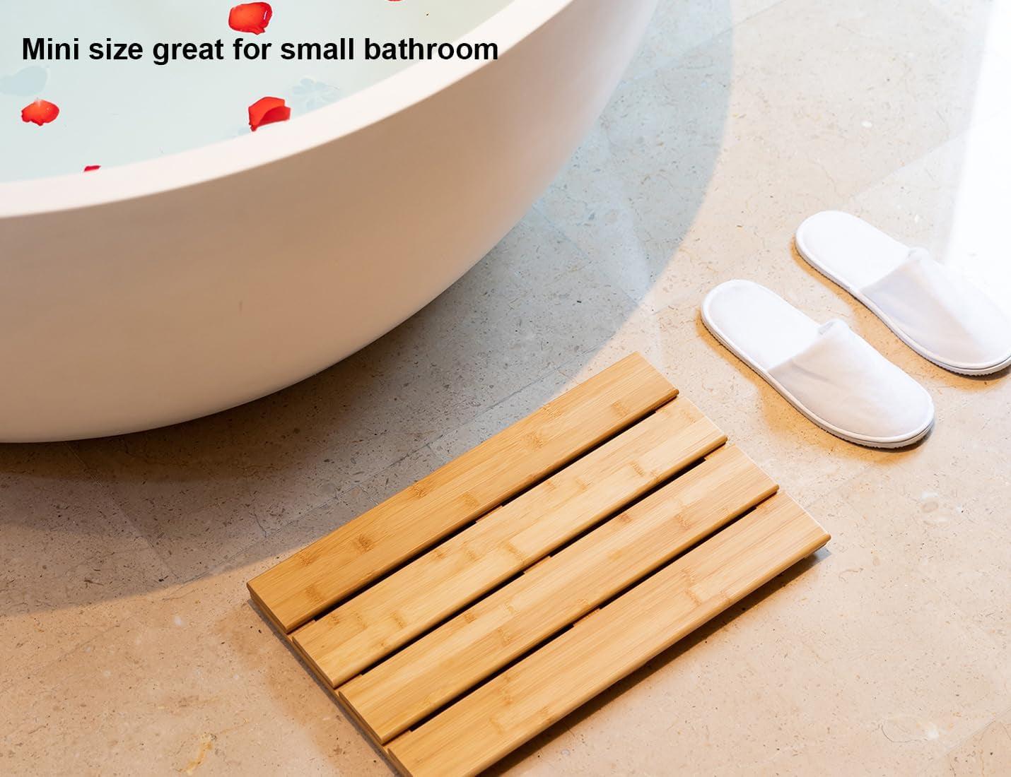 Compact Bamboo Bath Mat – Non-Slip, Quick Dry Wooden Shower Floor Mat for Small Bathrooms, RVs, and Tight Spaces, Easy to Clean, 15.8" X 10.2" - Tampa Home & Garden Store