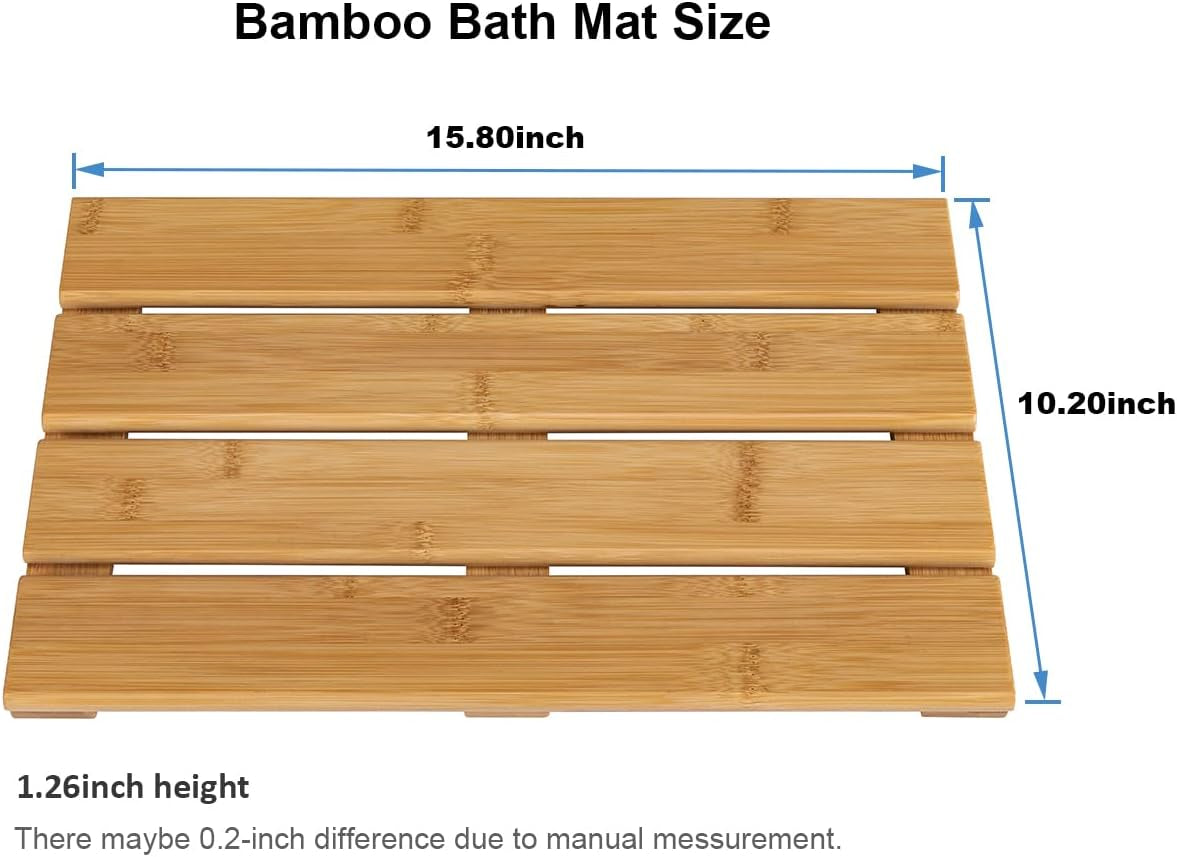 Compact Bamboo Bath Mat – Non-Slip, Quick Dry Wooden Shower Floor Mat for Small Bathrooms, RVs, and Tight Spaces, Easy to Clean, 15.8" X 10.2" - Tampa Home & Garden Store