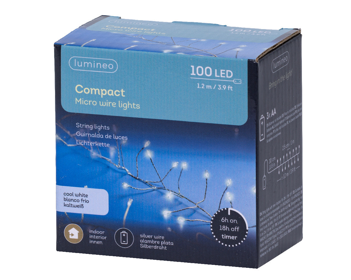 Compact Micro Garland String Lights - 100 LED - Cool White - Silver Wire - Tampa Home & Garden Store