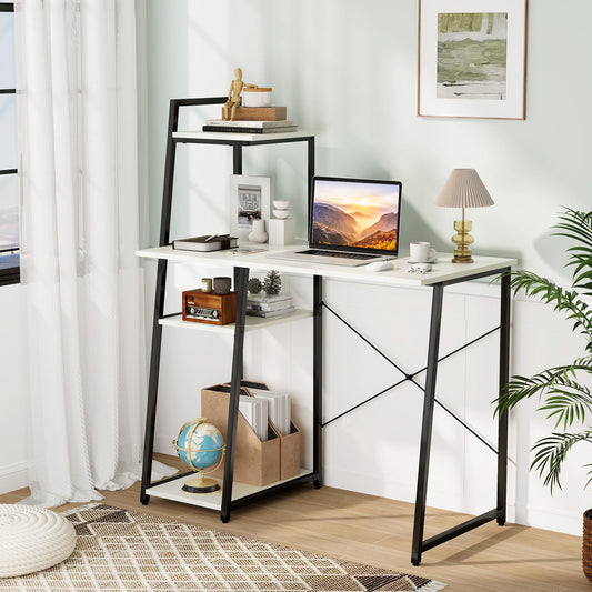 Compact Computer Desk Workstation with 4 Tier Shelves for Home and Office-White - Tampa Home & Garden Store