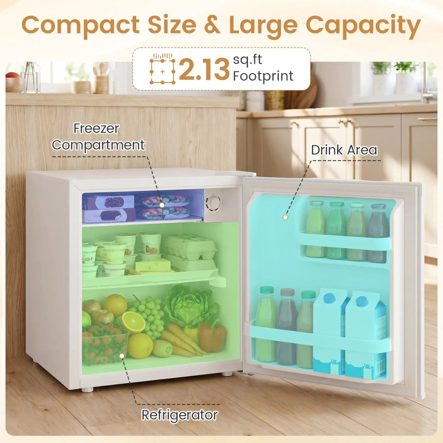 Compact Mini Fridge with 7-Level Thermostat