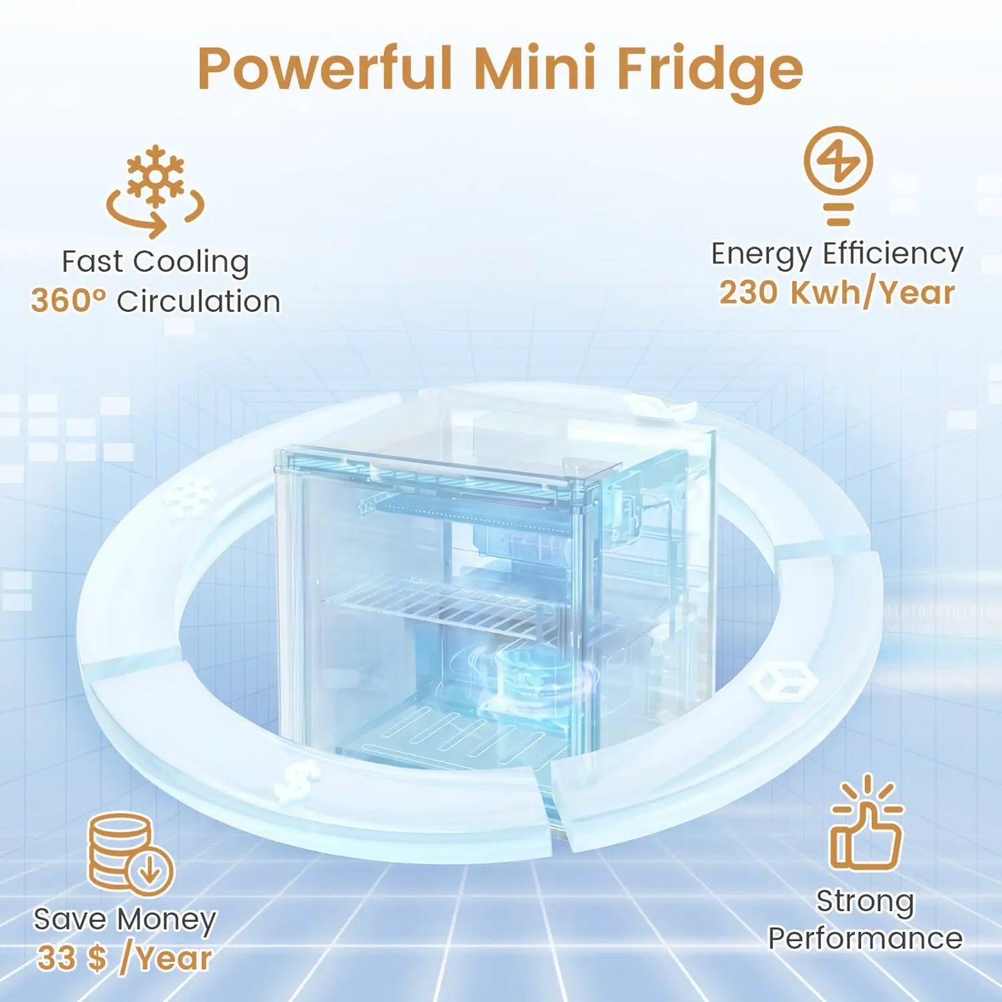Compact Mini Fridge with 7-Level Thermostat