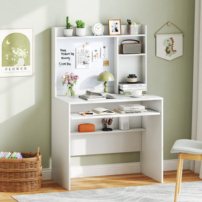 Compact Office Computer Desk with Hutch Magnetic Whiteboard-White - Tampa Home & Garden Store