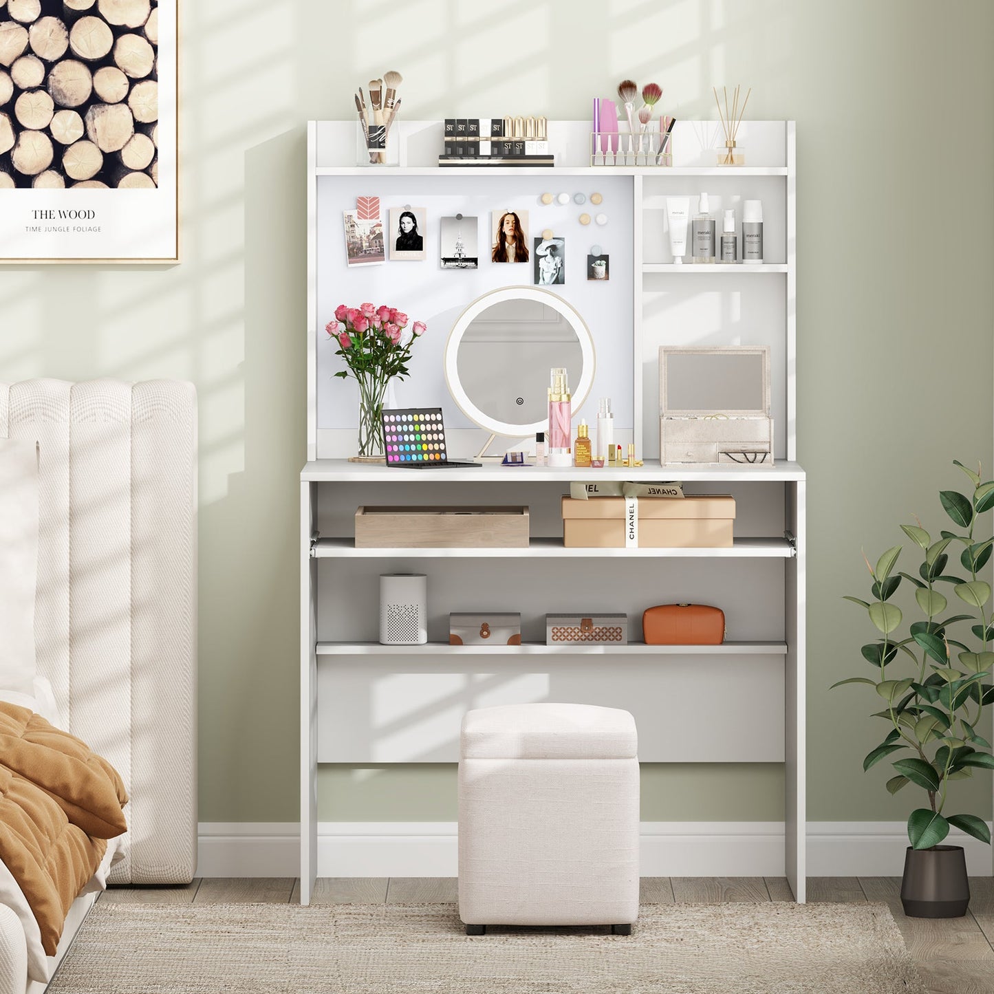 Compact Office Computer Desk with Hutch Magnetic Whiteboard-White - Tampa Home & Garden Store