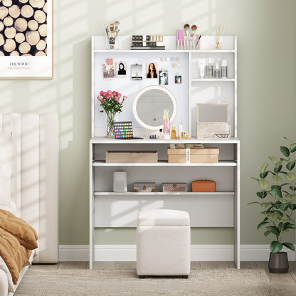 Compact Office Computer Desk with Hutch Magnetic Whiteboard-White - Tampa Home & Garden Store