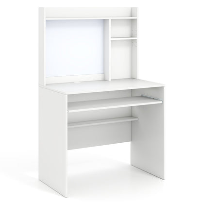 Compact Office Computer Desk with Hutch Magnetic Whiteboard-White - Tampa Home & Garden Store