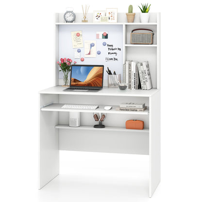 Compact Office Computer Desk with Hutch Magnetic Whiteboard-White - Tampa Home & Garden Store