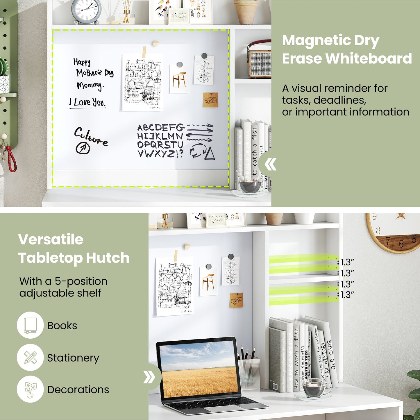 Compact Office Computer Desk with Hutch Magnetic Whiteboard-White - Tampa Home & Garden Store