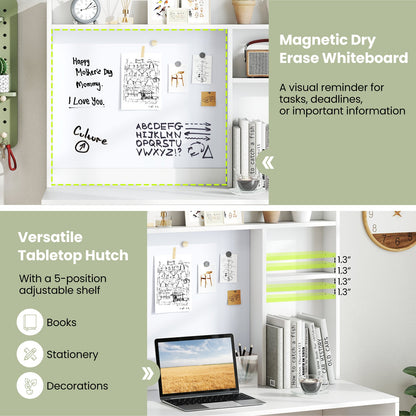 Compact Office Computer Desk with Hutch Magnetic Whiteboard-White - Tampa Home & Garden Store