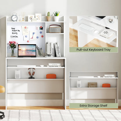 Compact Office Computer Desk with Hutch Magnetic Whiteboard-White - Tampa Home & Garden Store