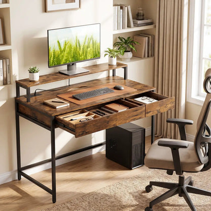 Compact Office Desk with Removable Monitor Shelf