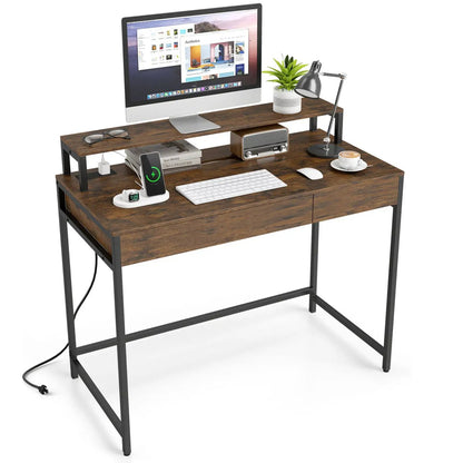 Compact Office Desk with Removable Monitor Shelf