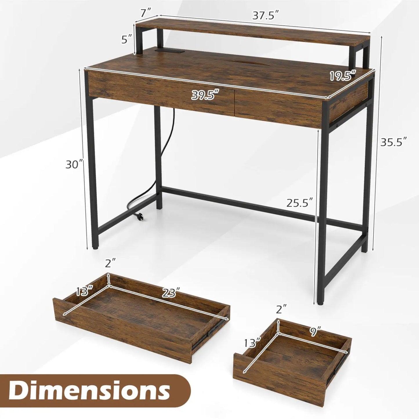 Compact Office Desk with Removable Monitor Shelf