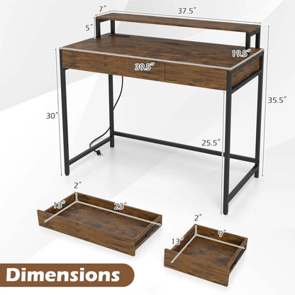Compact Office Desk with Removable Monitor Shelf