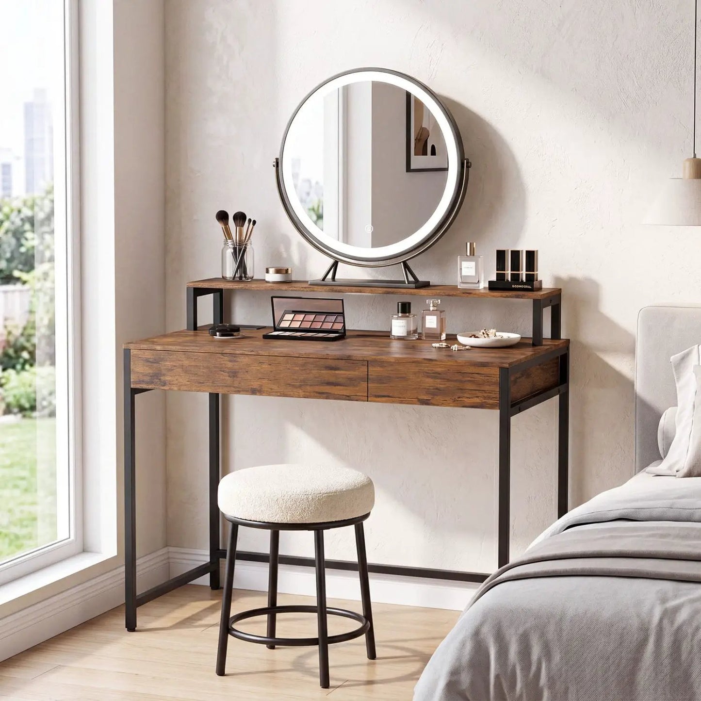 Compact Office Desk with Removable Monitor Shelf