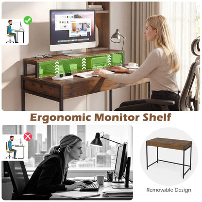 Compact Office Desk with Removable Monitor Shelf