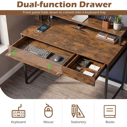 Compact Office Desk with Removable Monitor Shelf