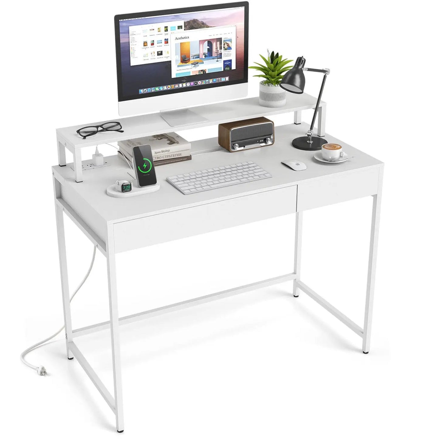 Compact Office Desk with Removable Monitor Shelf