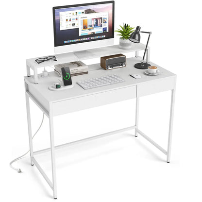 Compact Office Desk with Removable Monitor Shelf