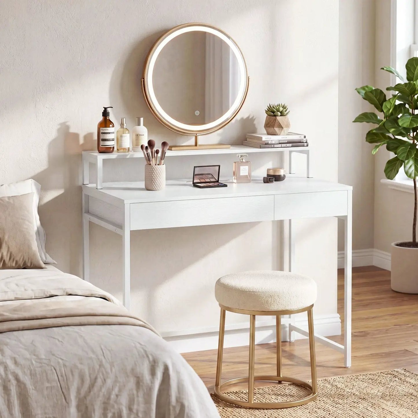 Compact Office Desk with Removable Monitor Shelf