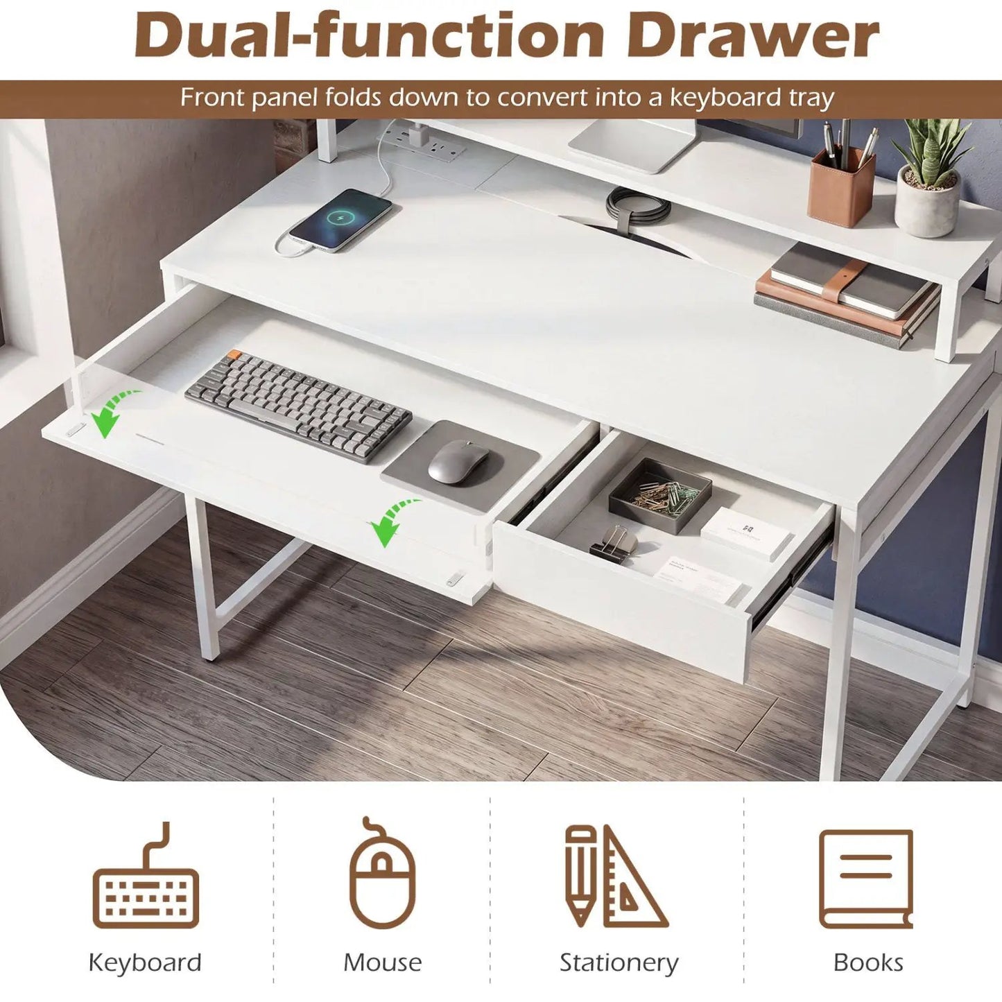 Compact Office Desk with Removable Monitor Shelf