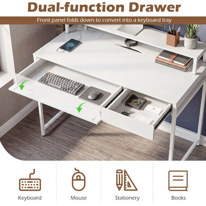 Compact Office Desk with Removable Monitor Shelf