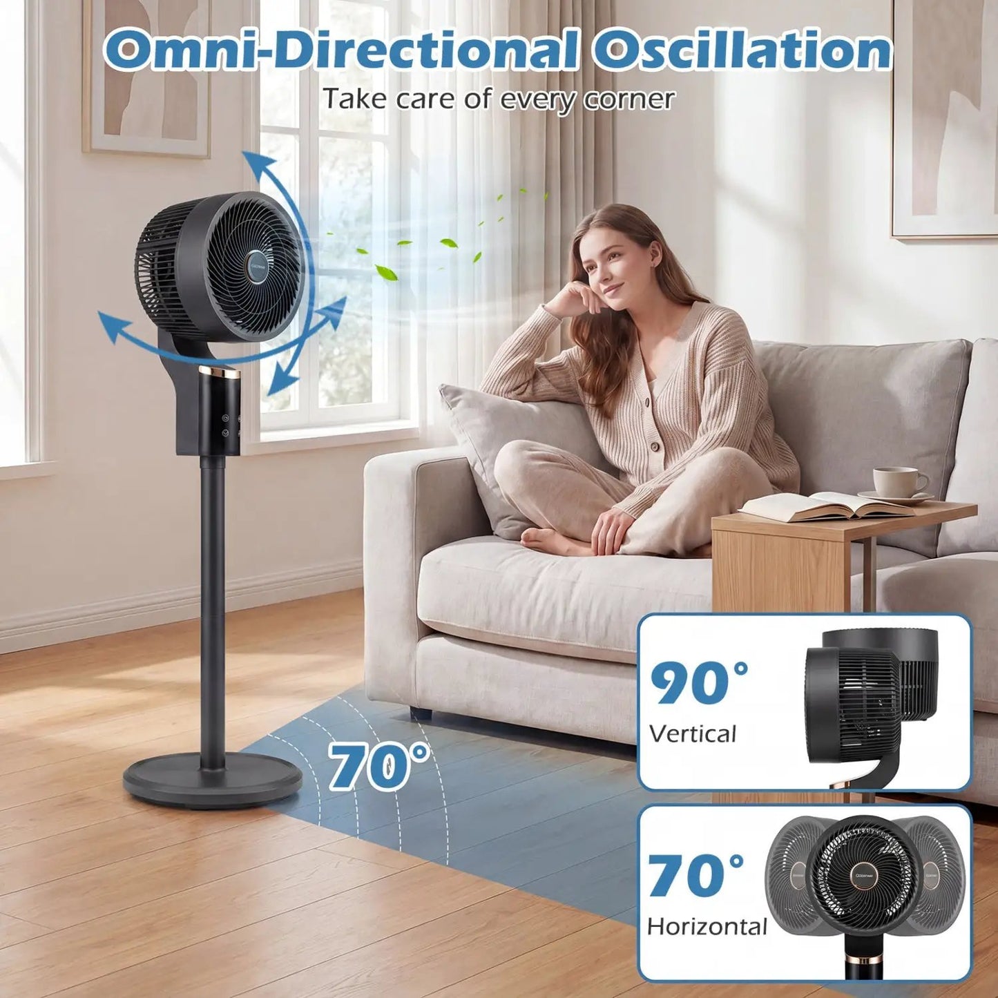 Compact Standing Fan 70 Degree Oscillation