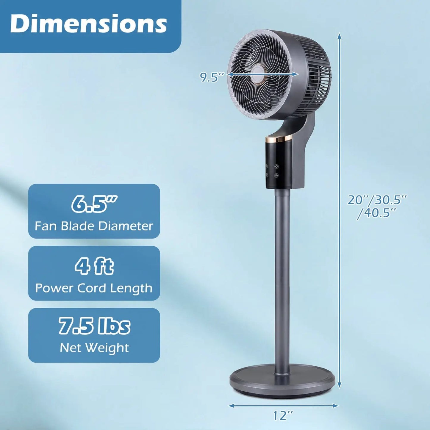 Compact Standing Fan 70 Degree Oscillation