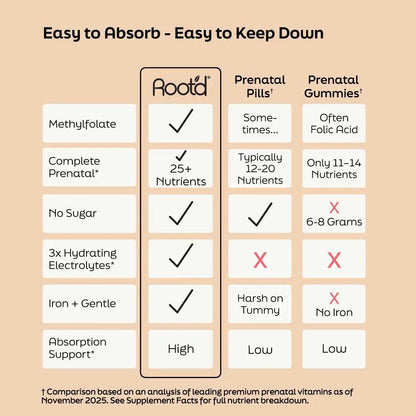 Root'd Essential Prenatal Nutrition + Electrolytes 25+ nutrients and iron support on Tampa Home & Garden Store