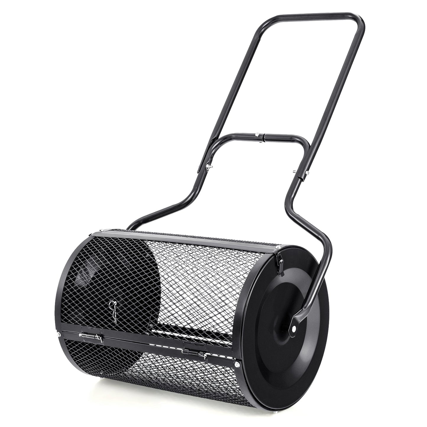 Esparcidor de turba de 24" con pestillos laterales mejorados y mango en forma de U - Negro