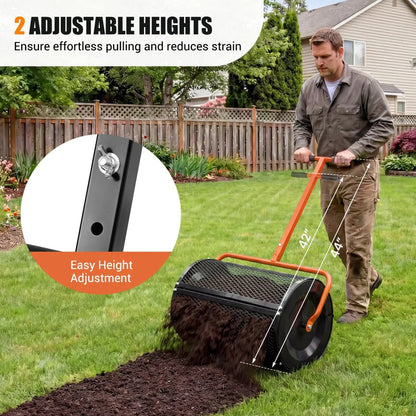 Compost Spreader 24 Inch Peat Moss Spreader Roller with Height-adjustable T-shape Handle