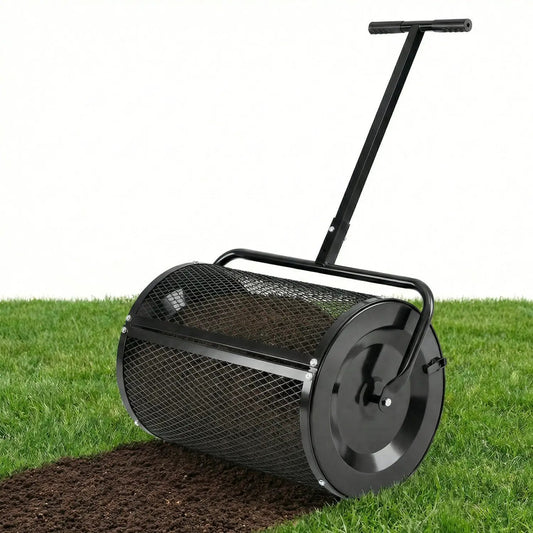 Compost spreader 24 inch peat moss roller with height-adjustable T-handle, black metal DirectDeals on Tampa Home & Garden Store