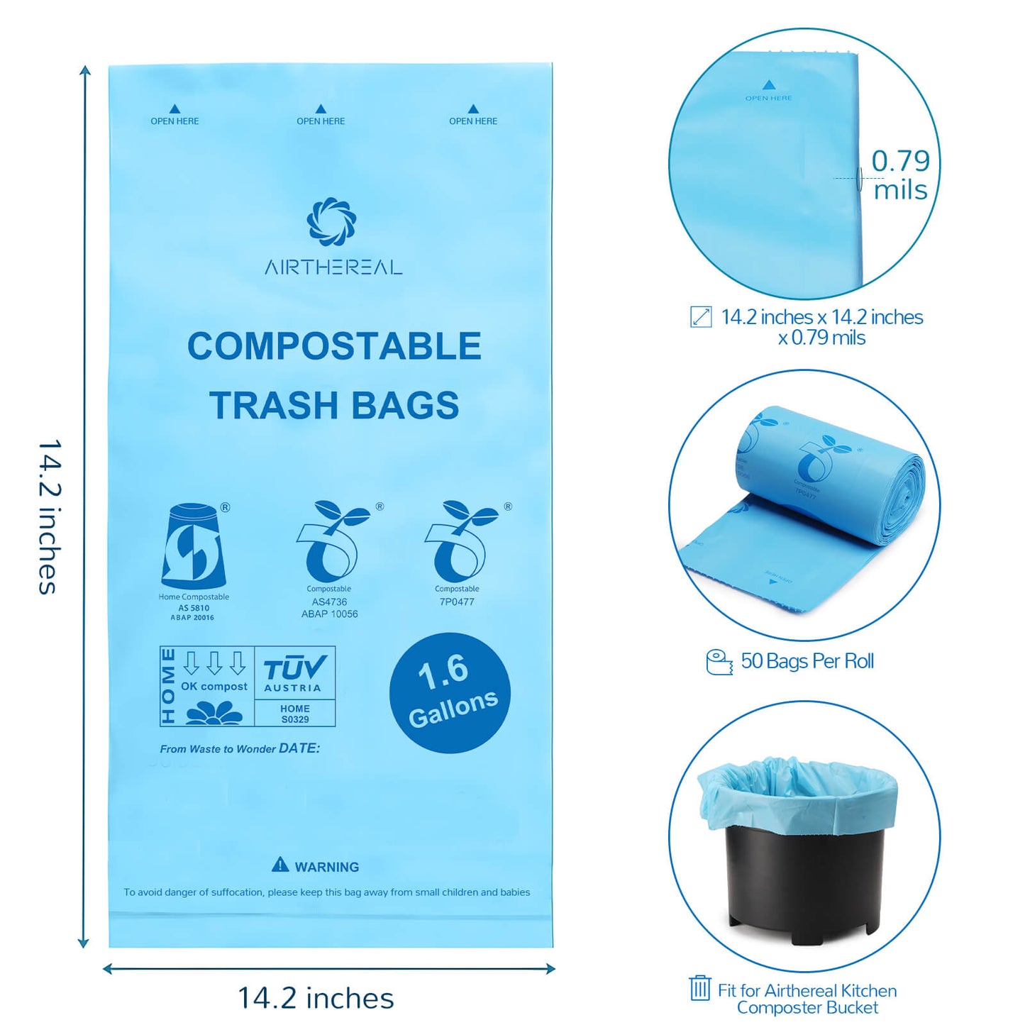 1.6 Gallon Compostable Trash Bags | Composting Garbage Bag
