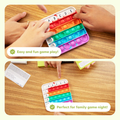 Comprehension Codes educational toy by The Fidget Games, rainbow pop-it with A–E letters on Tampa Home & Garden Store