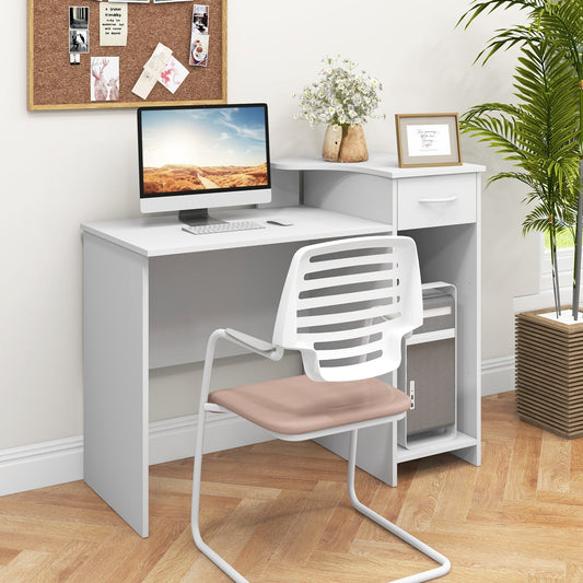 Computer Desk Modern Laptop PC Desk with Adjustable Shelf and Cable Hole-White - Tampa Home & Garden Store
