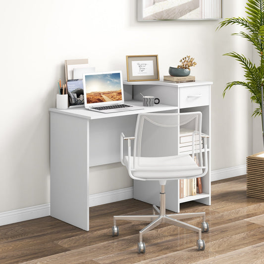 Computer Desk Modern Laptop PC Desk with Adjustable Shelf and Cable Hole-White - Tampa Home & Garden Store