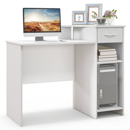 Escritorio de ordenador moderno para portátil con estante ajustable y orificio para cables - Blanco
