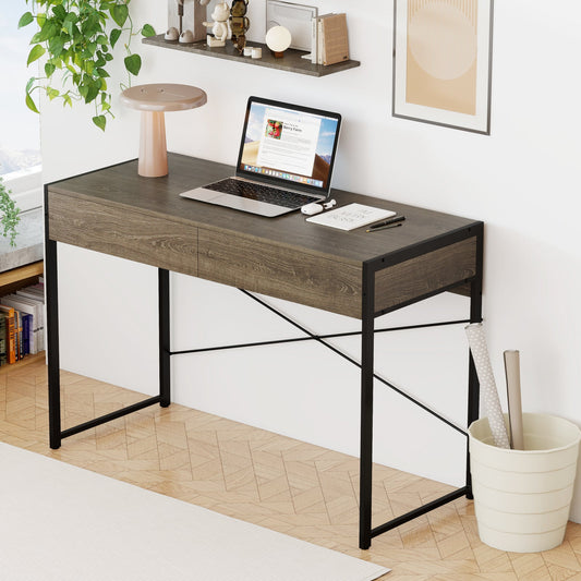 Computer Desk with 2 Drawers 44 Inch Home Office Desk with Metal Frame-Oak - Tampa Home & Garden Store
