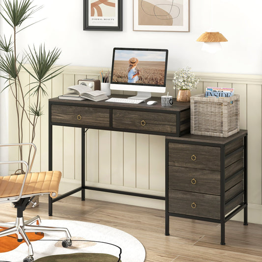 Computer Desk with 5 Drawers Home Office Desk with Side File Cabinet - Tampa Home & Garden Store