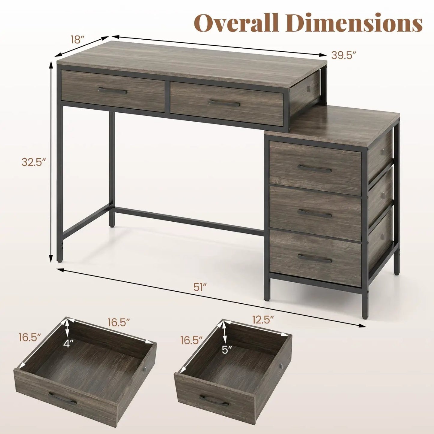 Computer Desk With 5 Drawers and Printer Stand