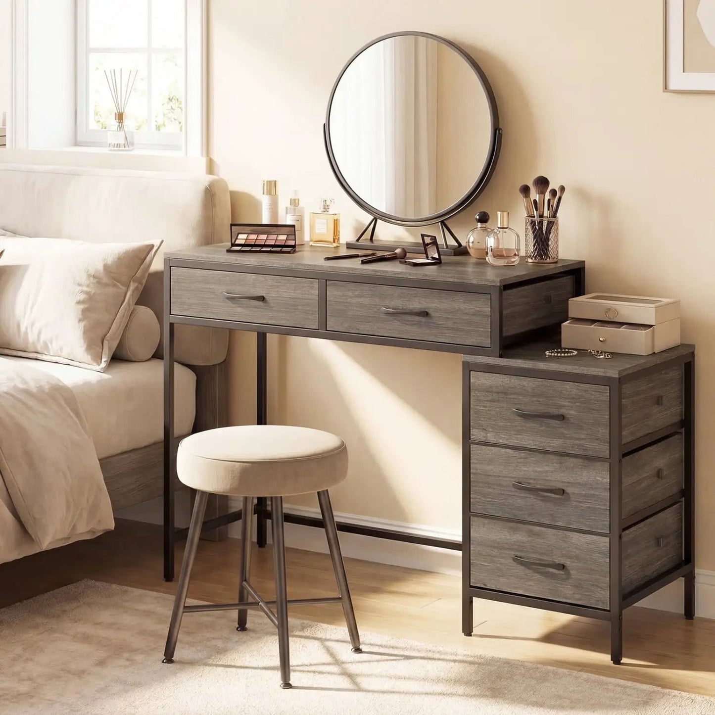 Computer Desk With 5 Drawers and Printer Stand